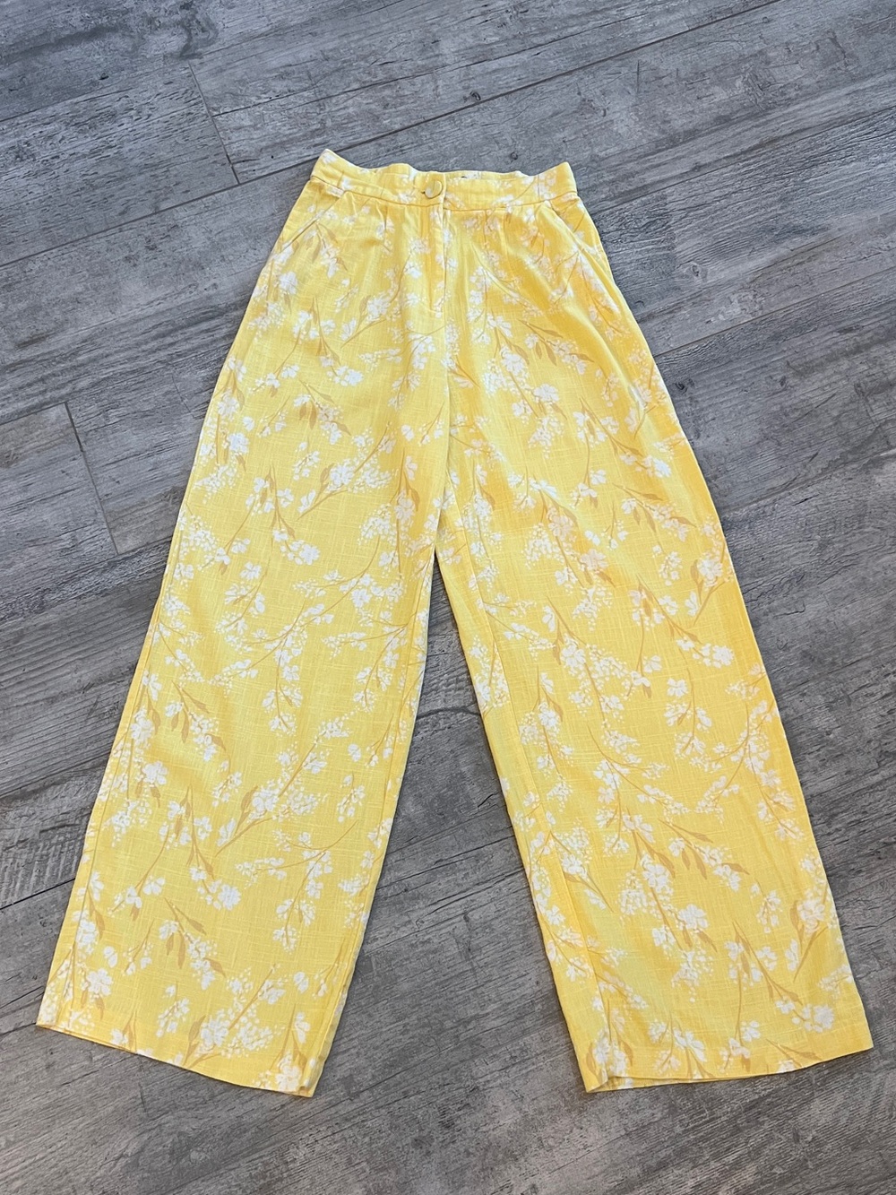 Sabo Skirt Summer Chic Linen Blend Yellow Floral Wide Leg Pants Sz S